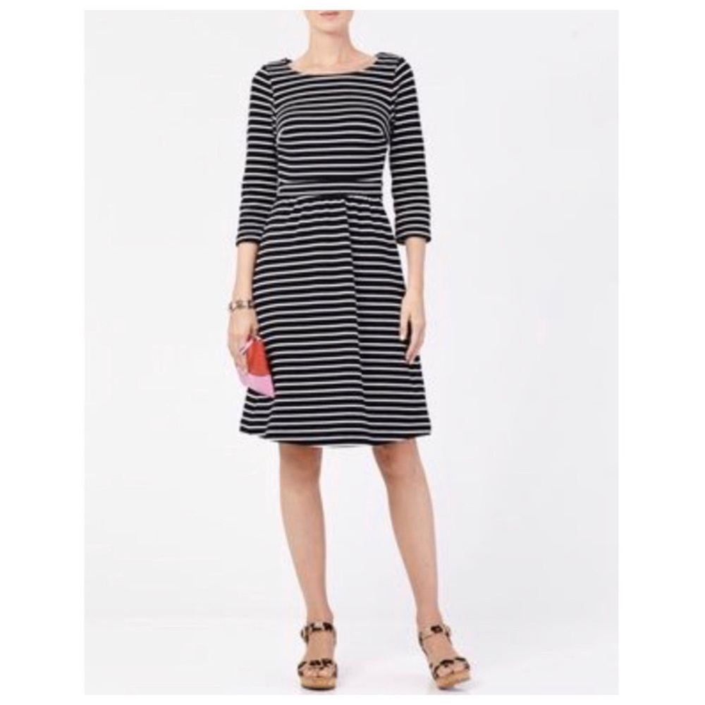Boden Leila Ponte Striped Dress Black Fit Flare